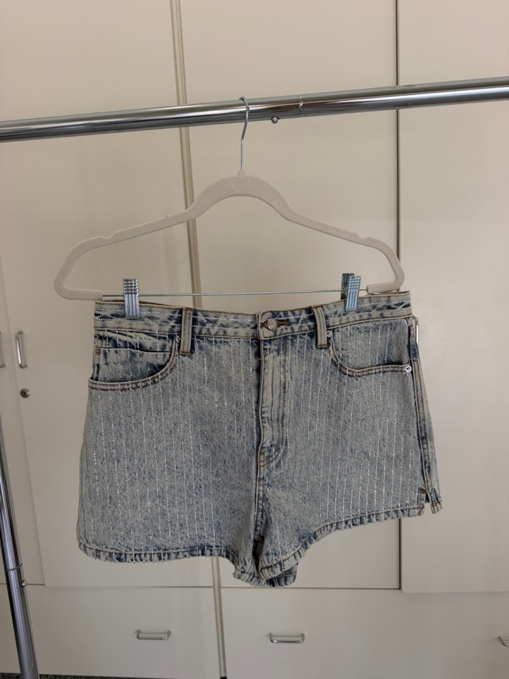 Alexander Wang Light Wash Sparkle Denim Shorts